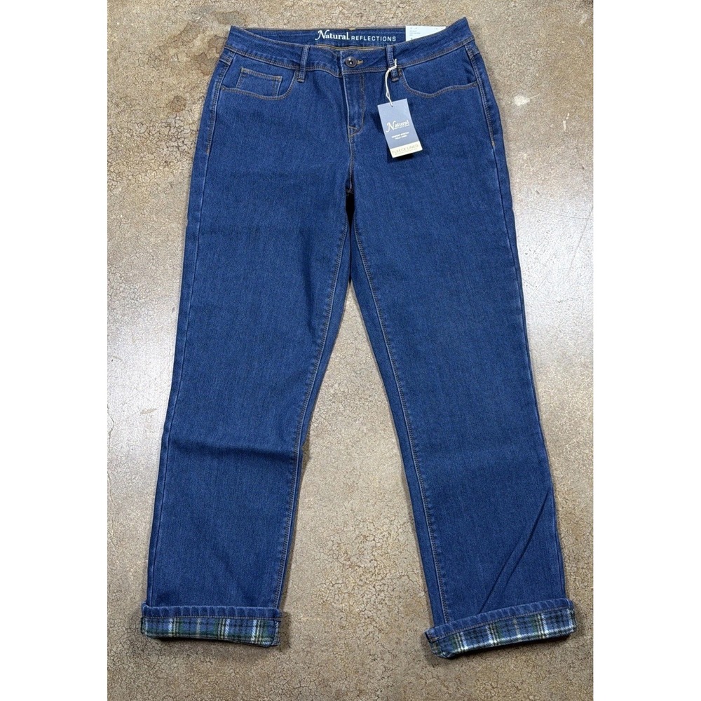 Natural Reflections Fleece Lined Jeans Womens 12 Blue Relaxed Straight Stretch